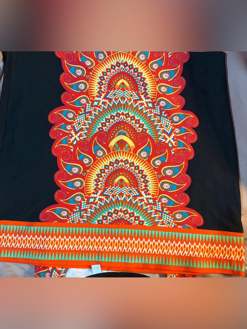 New York & Company Black Midi Dress with Red Orange Multicolor Tribal Print - Picture 8 of 10